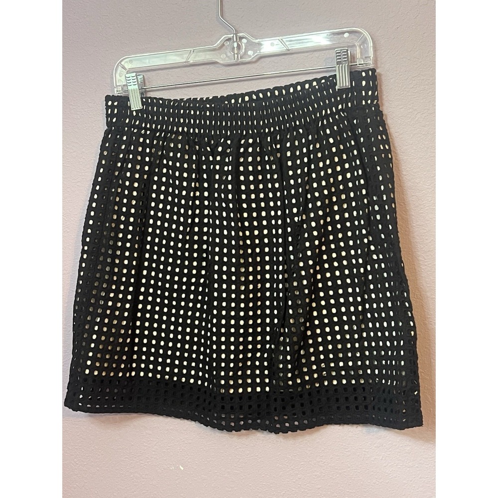 Loft Black White Eyelet Mesh Short‎ Mini Skirt Size Small Festival